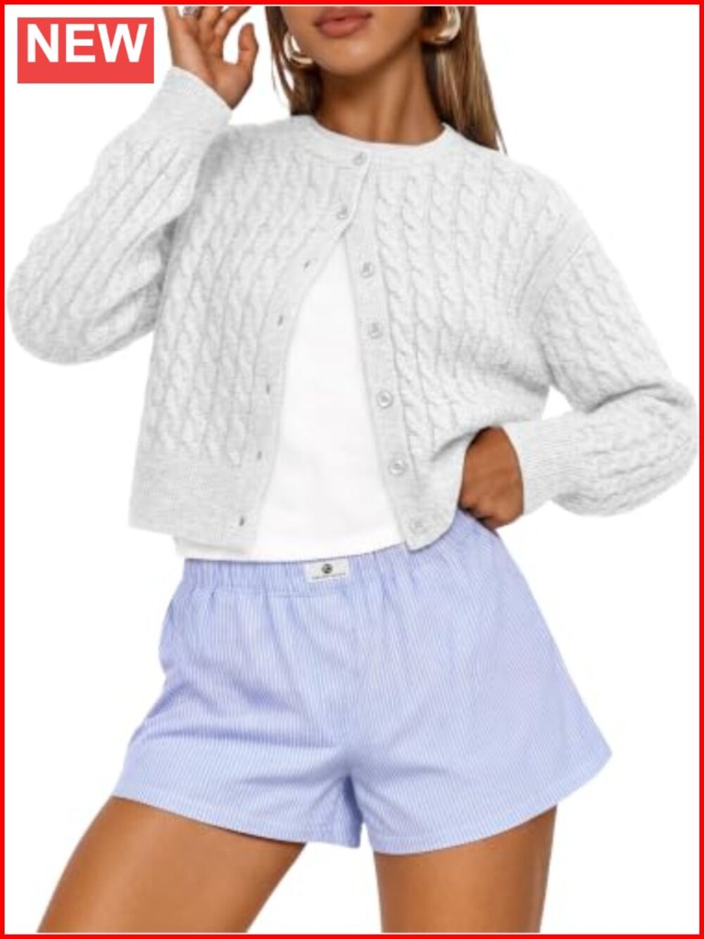 Cable Knit Cropped Cardigan Button Down Long Sleeve Fall Sweater